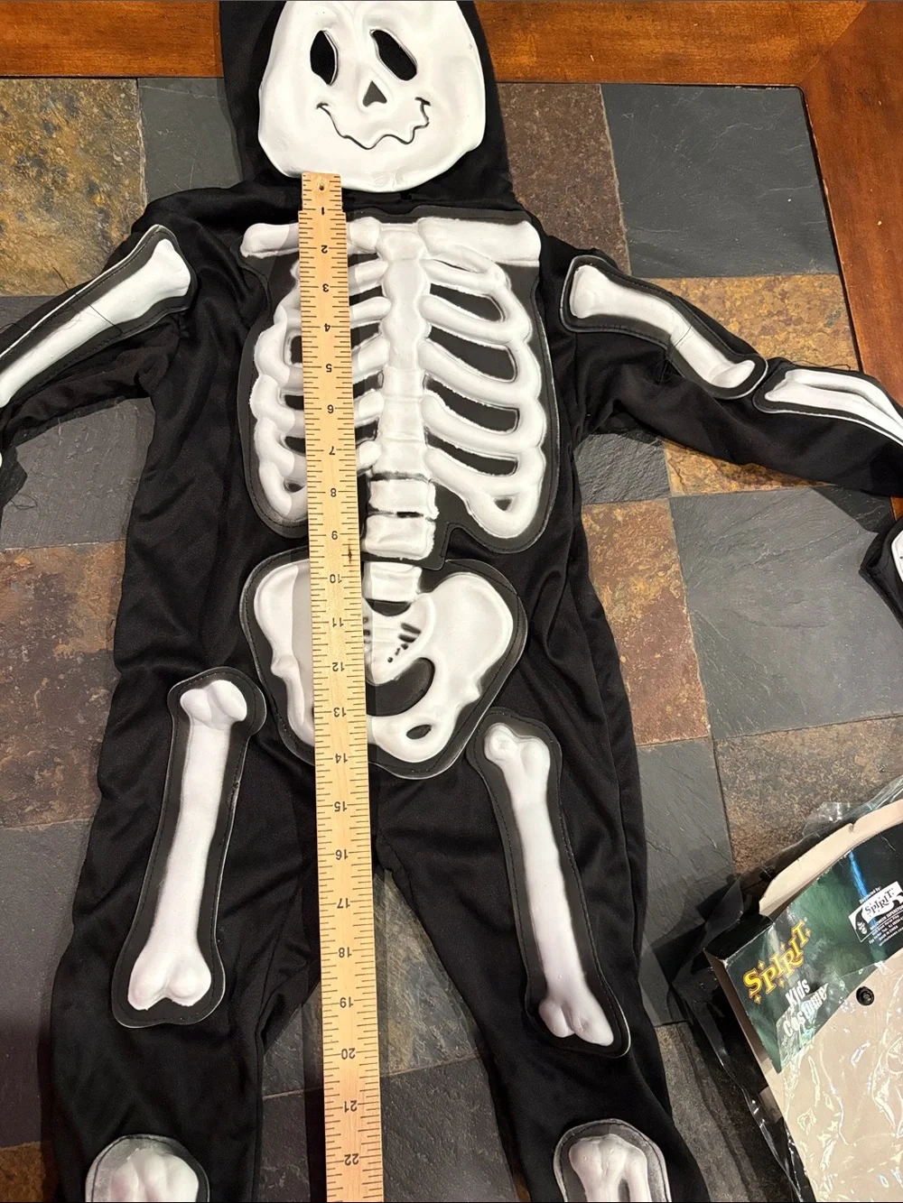 Spirit Black and White Kids Skeleton Costume with Hood and Gloves size large kid